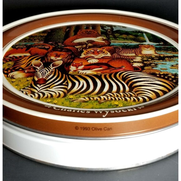Olive Tin Charles Wysocki Art Collectable 1993. 9.5" Animals HTF VGC - Picture 7 of 9